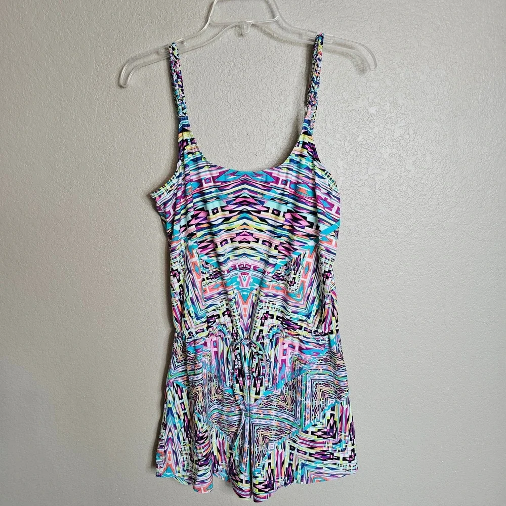 Kenneth Cole Reaction Romper Swim Cover Up Geometric Bright Print‎ Small